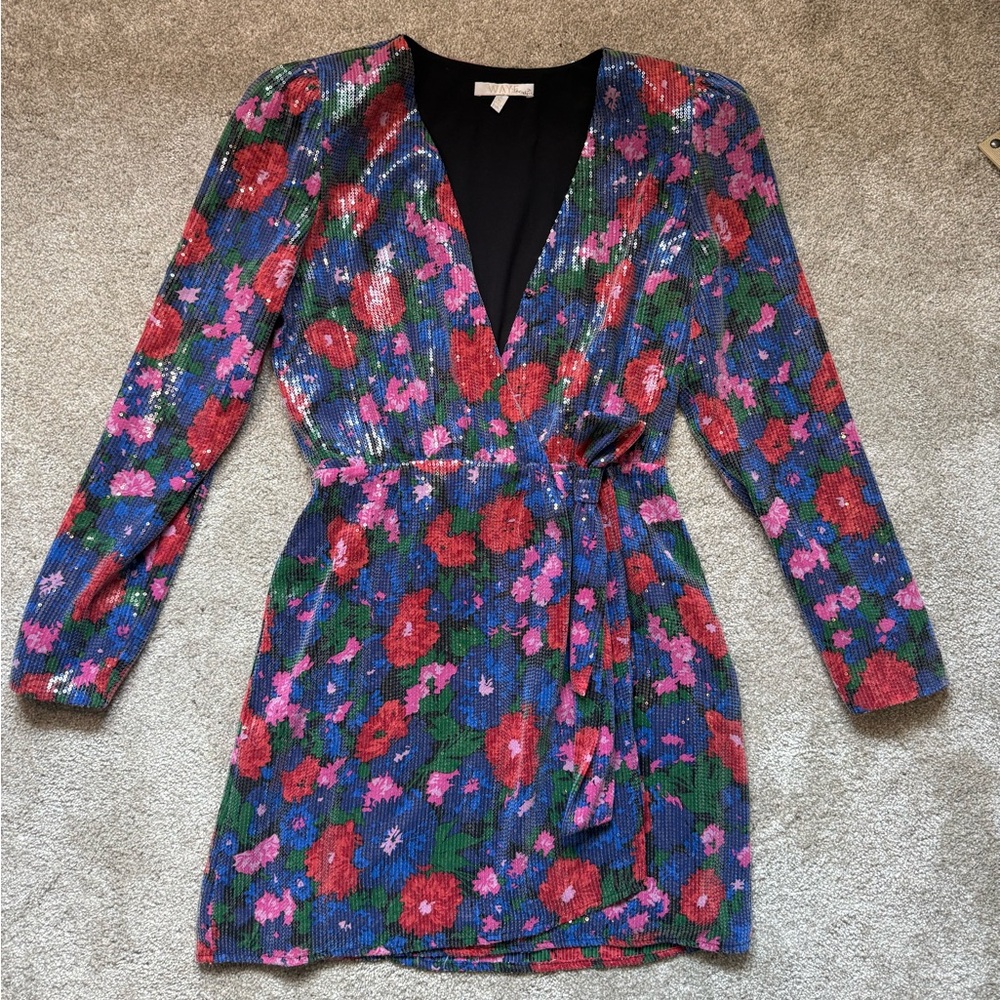 Wayf Mylene Sequin Dress Floral Wrap Cocktail Party, size M